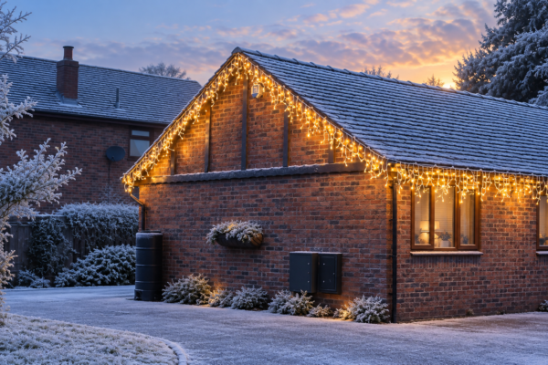 Led ice light 2m sections on house in winter