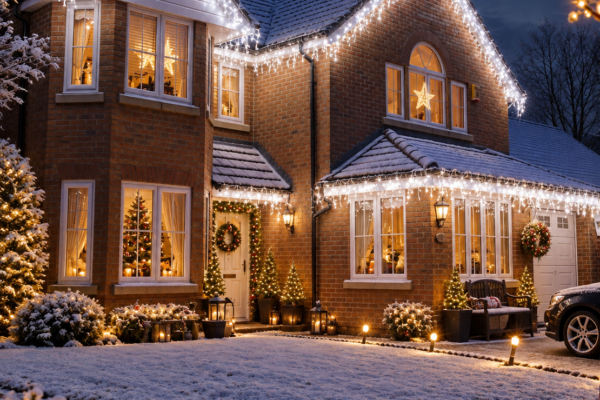 Led ice ligh ice white mult function on house at christmas