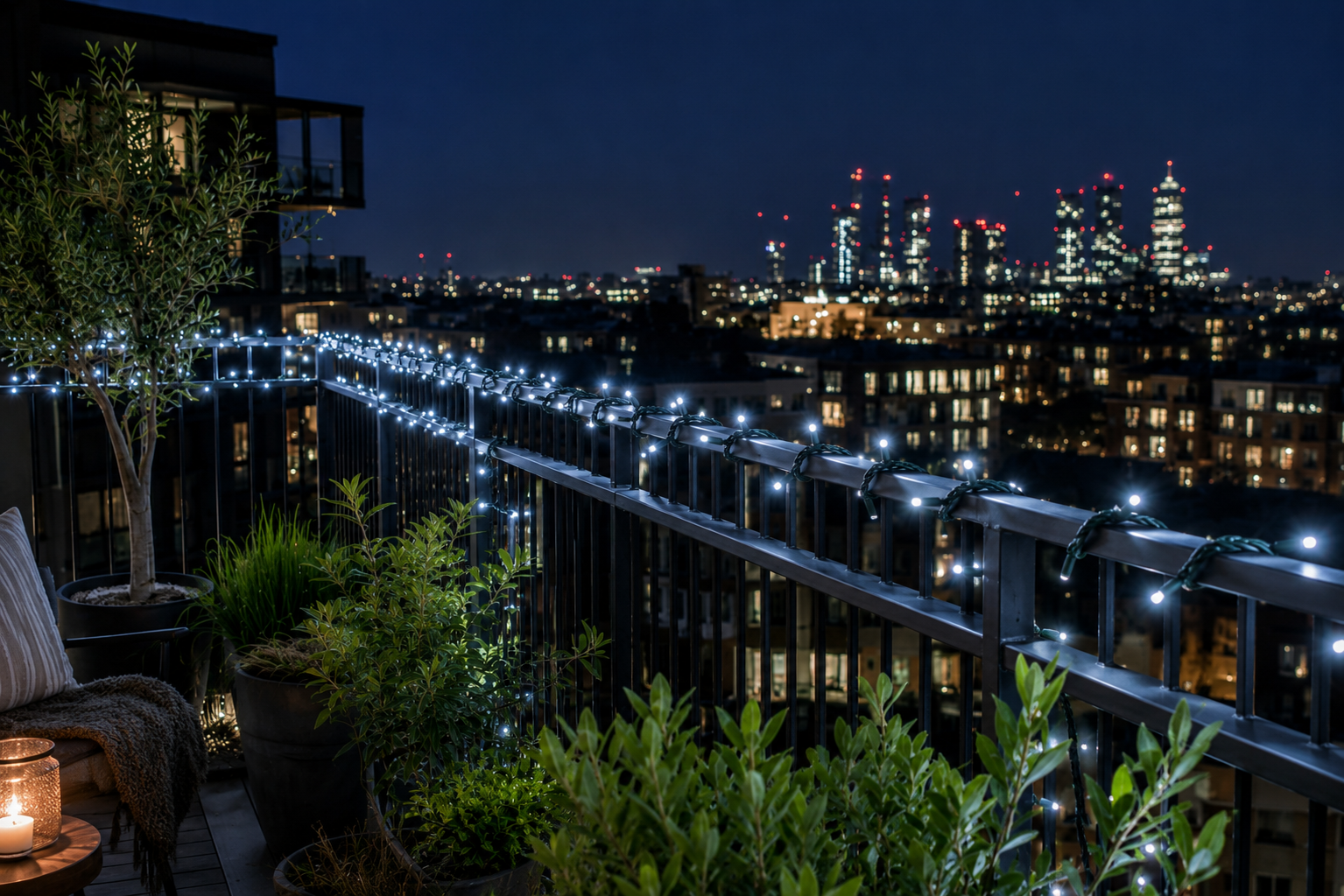 Led string ice white balcony