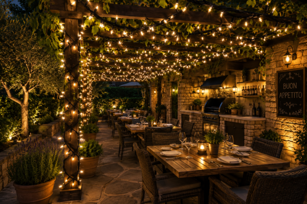 Outdoor warm white cluster dining
