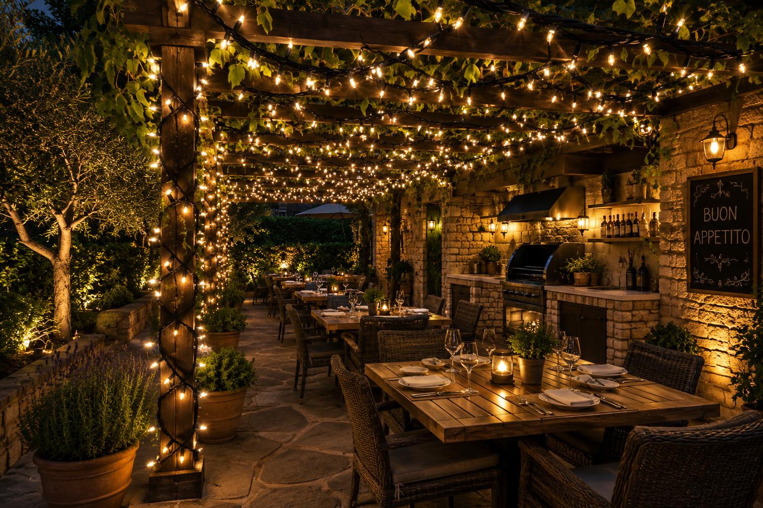 Outdoor warm white cluster dining