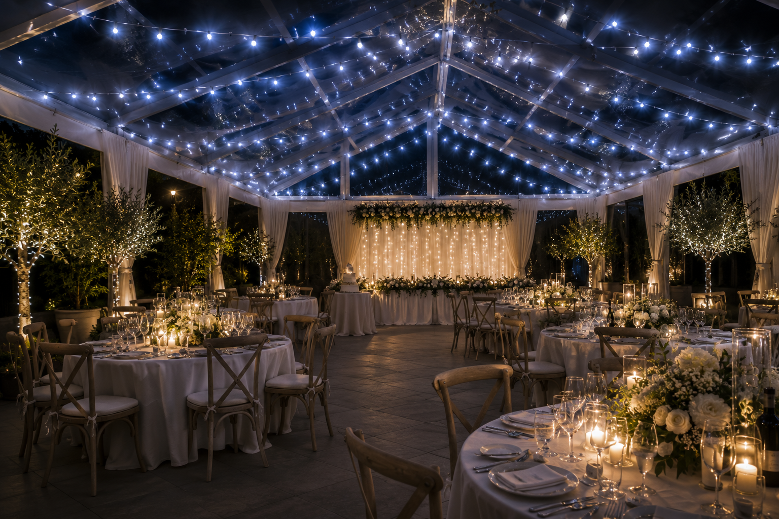Outdoor string ice white wedding