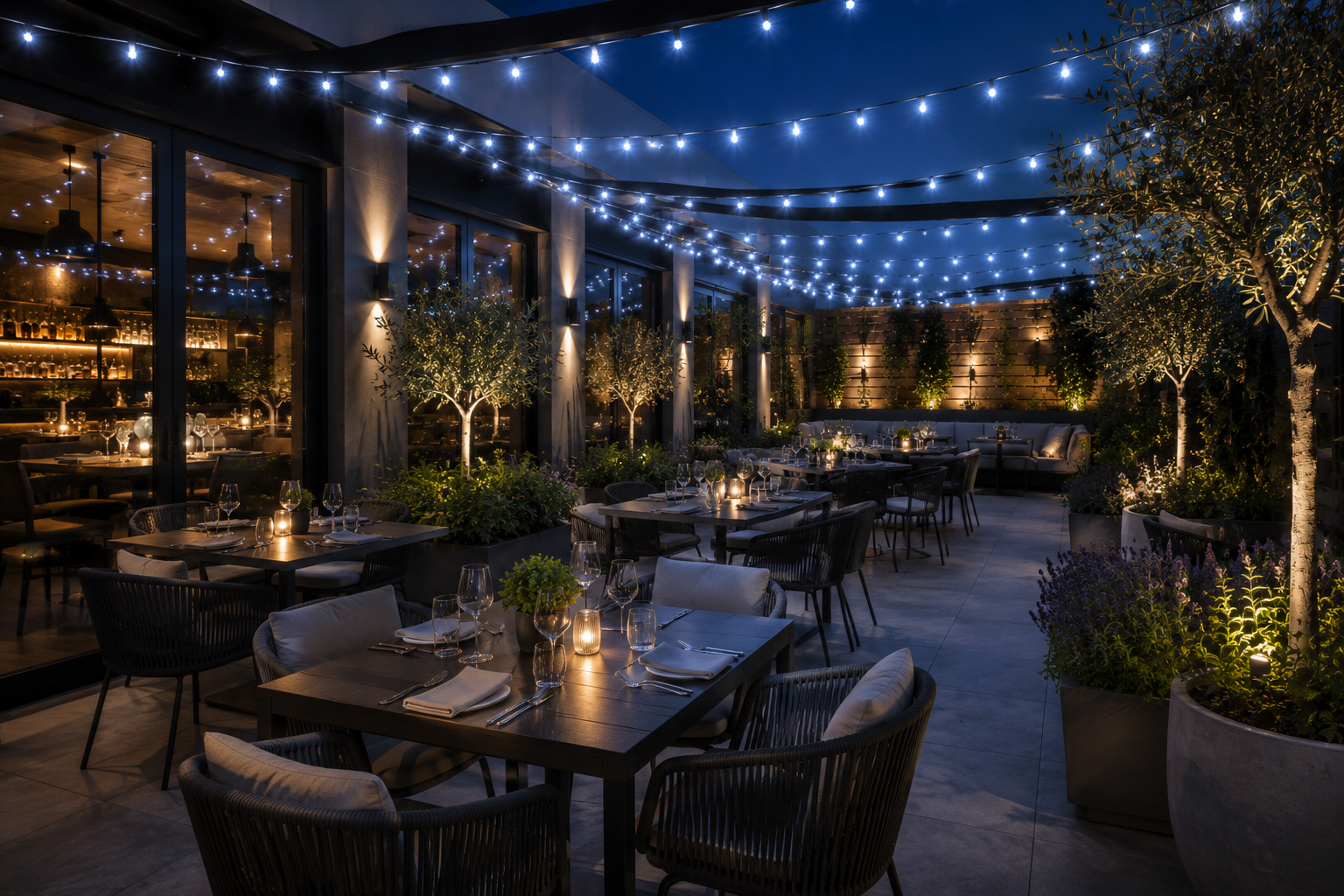 Led string light ice white outdoor dining