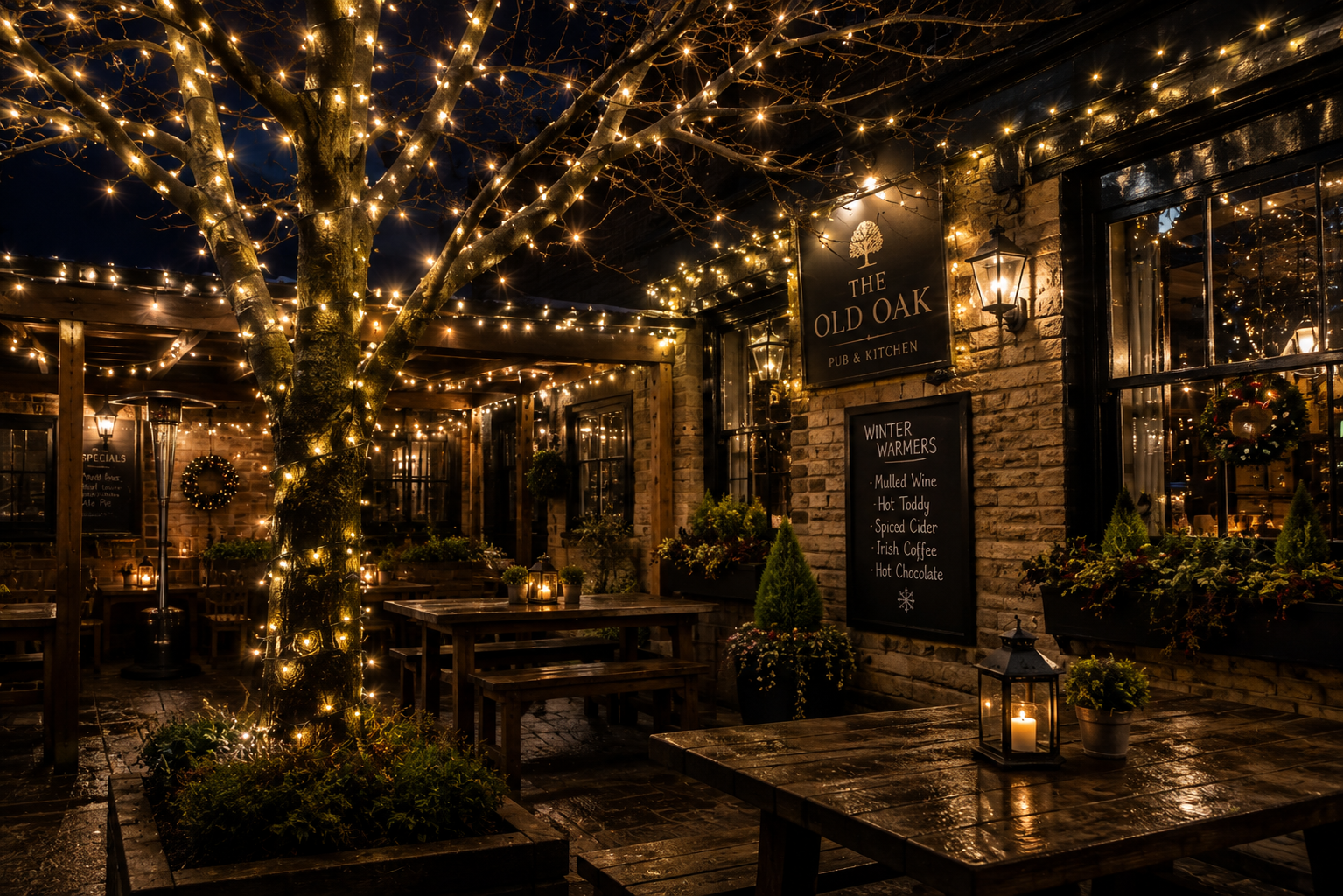 Warm white twinkle country pub autumn
