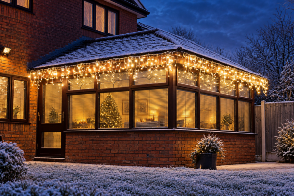 Led warm white cicle conservatory at christmas