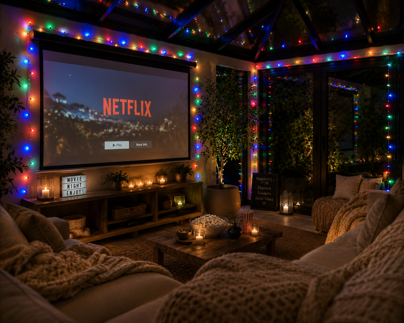 Indoor string light multi colour movie night