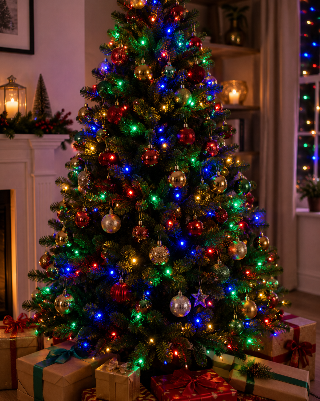 Indoor led string light multi coloured christmas tree
