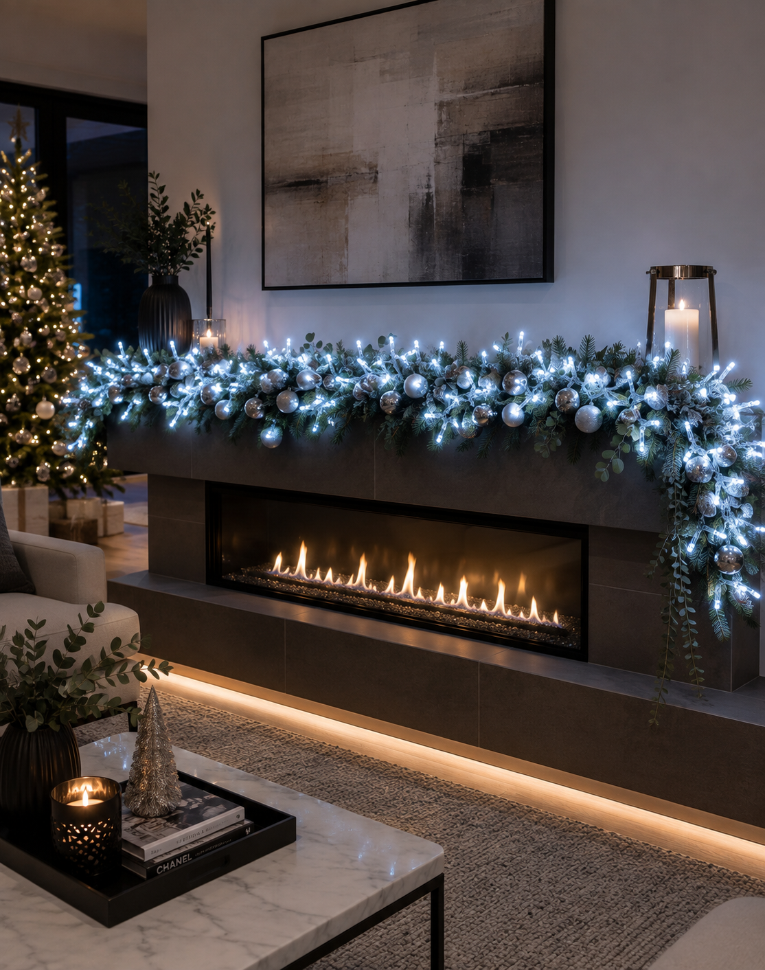 Indoor led cluster light ice white fireplace christmas