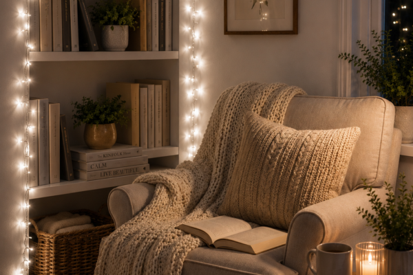 Indoor cluster lights ice white reading nook