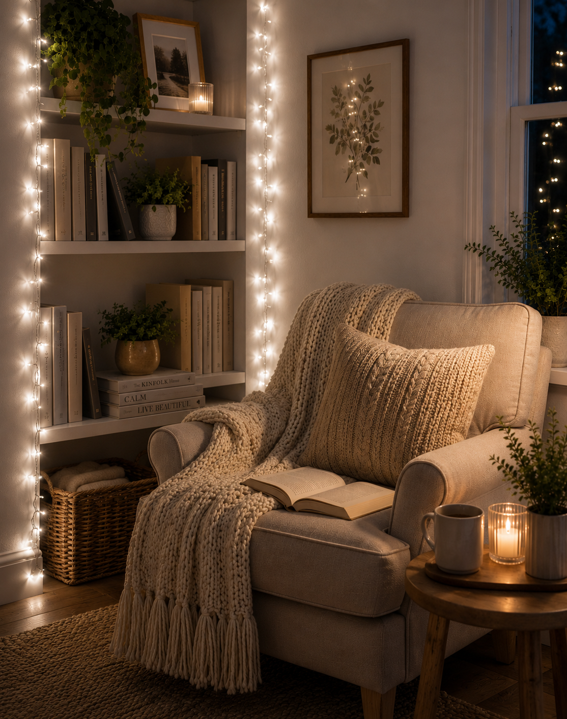 Indoor cluster lights ice white reading nook