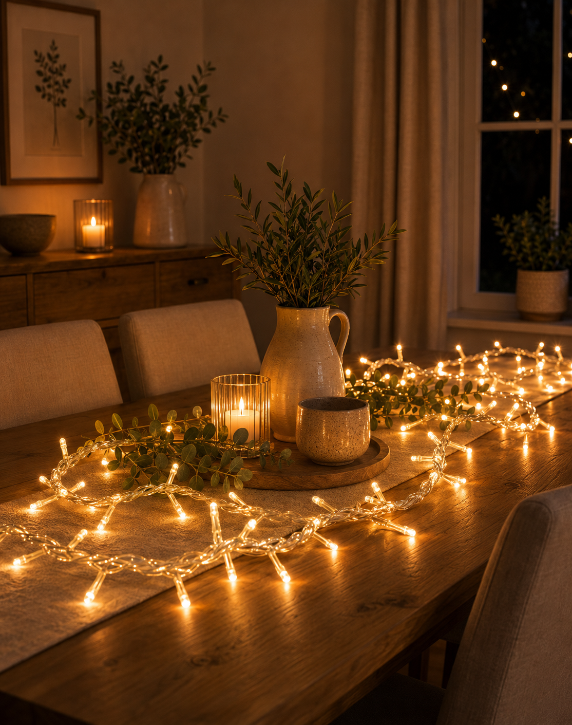 Indoor cluster lights warm white dining table
