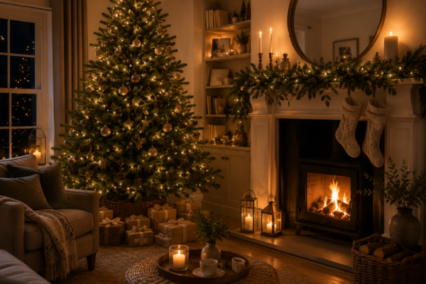 Indoor motion light warm white tree lounge