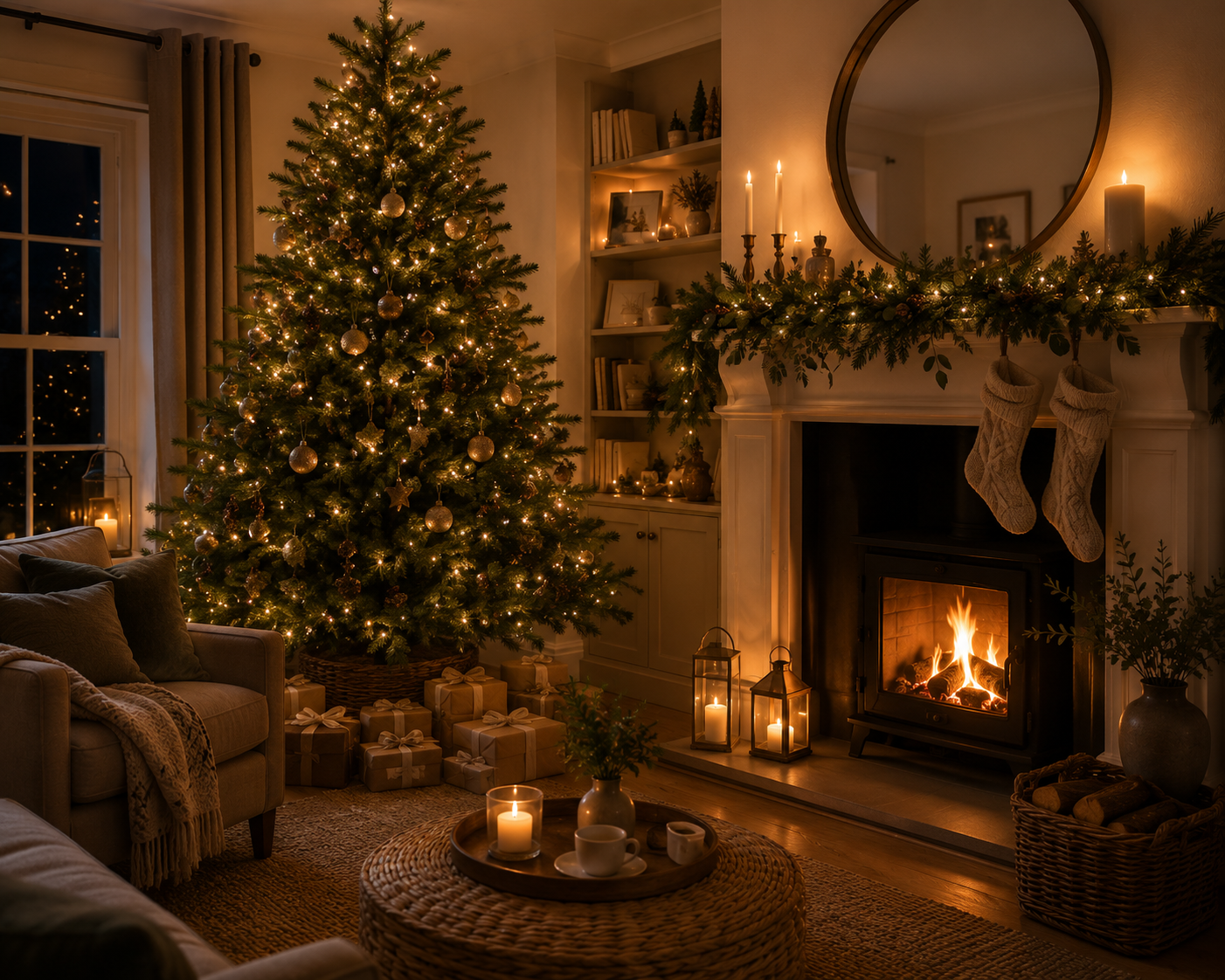 Indoor motion light warm white tree lounge