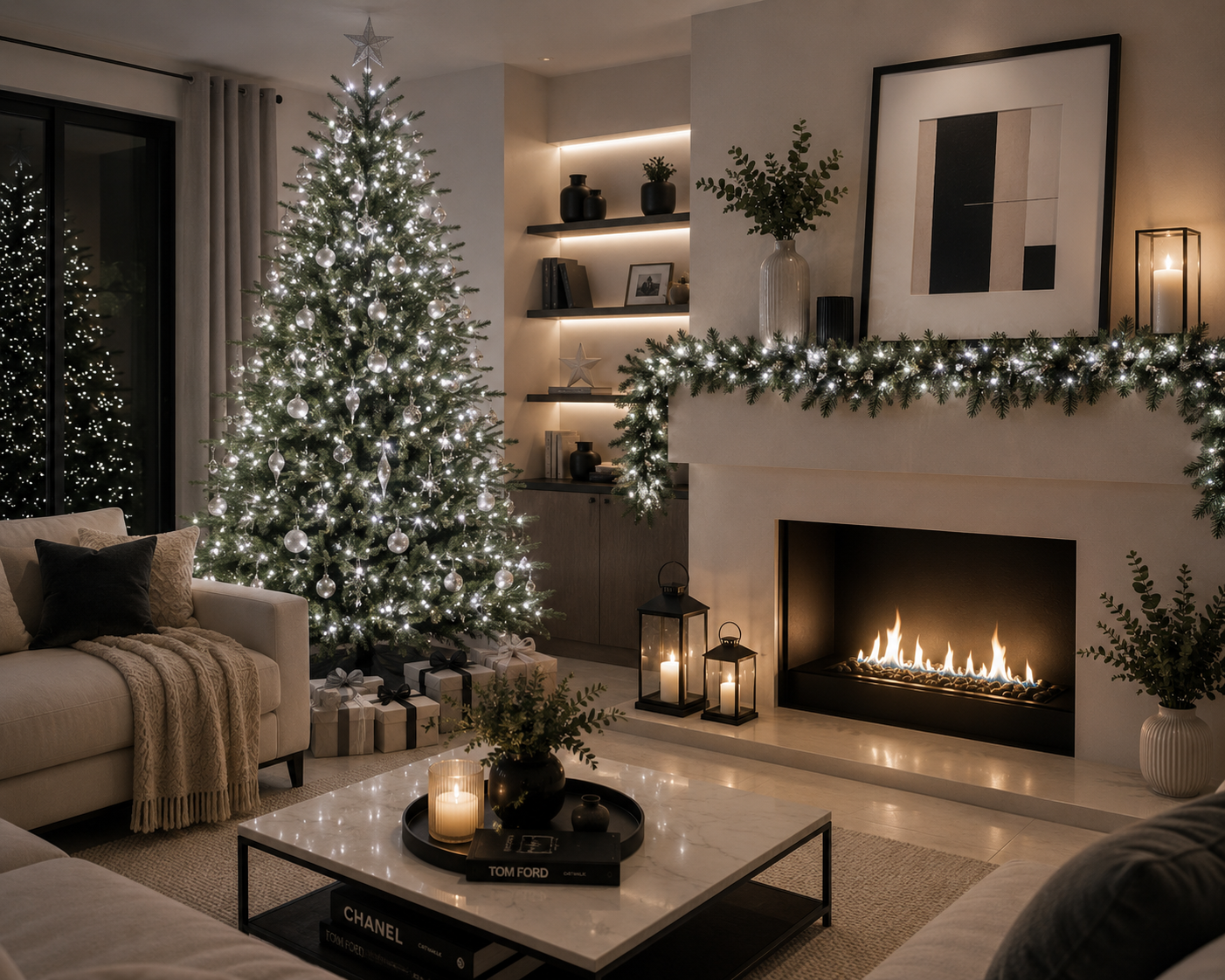 Indoor motion light ice white tree lounge